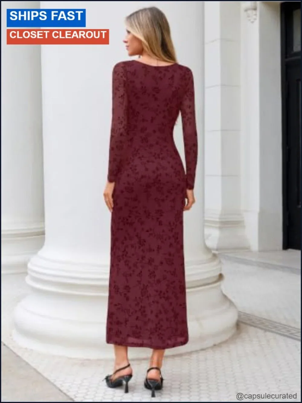 Long Sleeve Floral Bodycon Maxi Dress Cowl Neck Ruched Wedding Guest